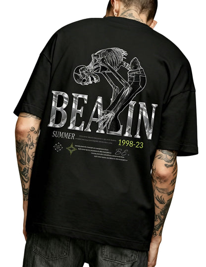Men's Oversized Graphic Tee Y2k Graffiti Print Short Sleeve Summer Casual Rapper Streetwear T-Shirt