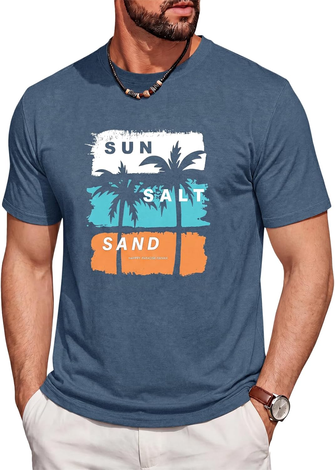 Runcati Mens Short Sleeve T-Shirts Casual Printed Graphic Tees Beach Tops