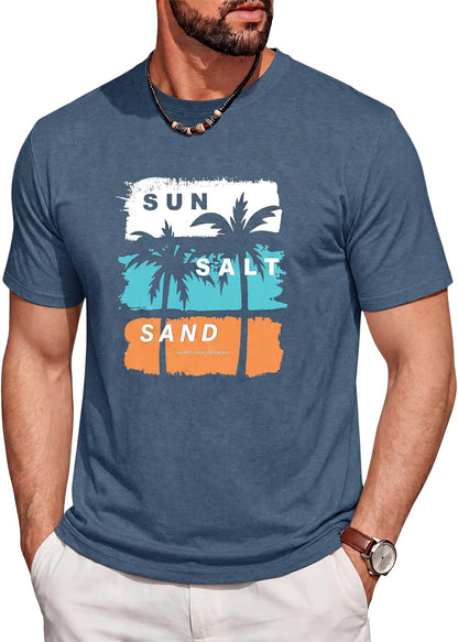 Runcati Mens Short Sleeve T-Shirts Casual Printed Graphic Tees Beach Tops