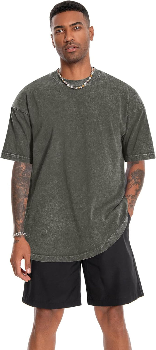 Oversized Tshirts for Men Short Sleeve Vintage Washed Basic Loose Tees