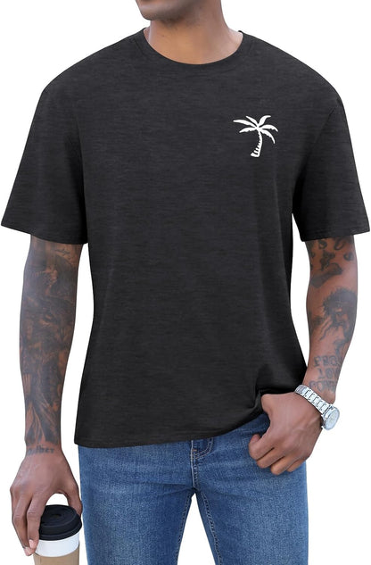 Mens Short Sleeve T-Shirt Graphic Loose Fit Tee Crew Neck Palm Tree Summer Shirts