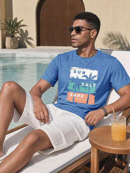 Runcati Mens Short Sleeve T-Shirts Casual Printed Graphic Tees Beach Tops