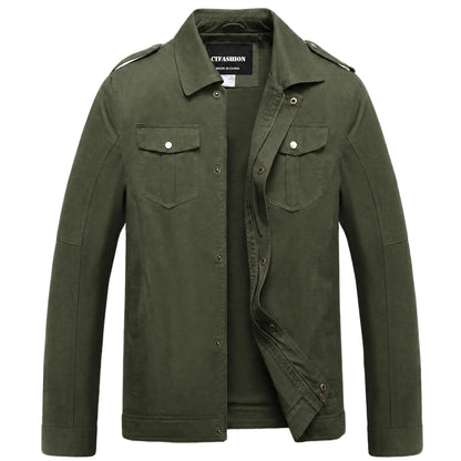 Men's Canvas Military Jacket 100% Cotton Tactical Field Coat Full Zip Multi Pocket Outdoor Work Outerwear