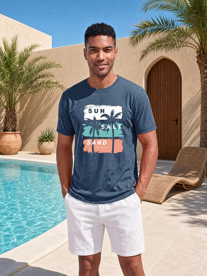 Runcati Mens Short Sleeve T-Shirts Casual Printed Graphic Tees Beach Tops