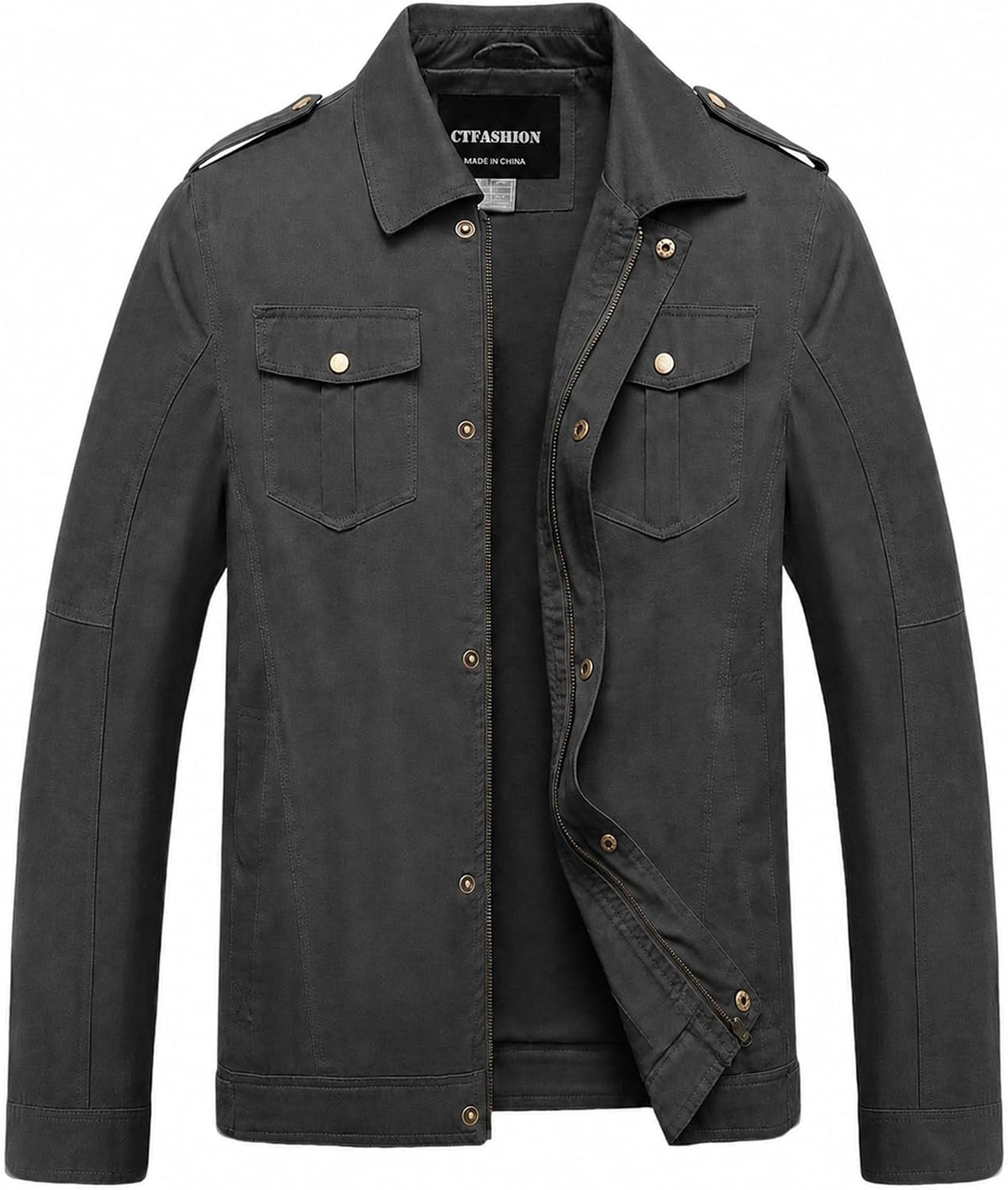 Men's Canvas Military Jacket 100% Cotton Tactical Field Coat Full Zip Multi Pocket Outdoor Work Outerwear