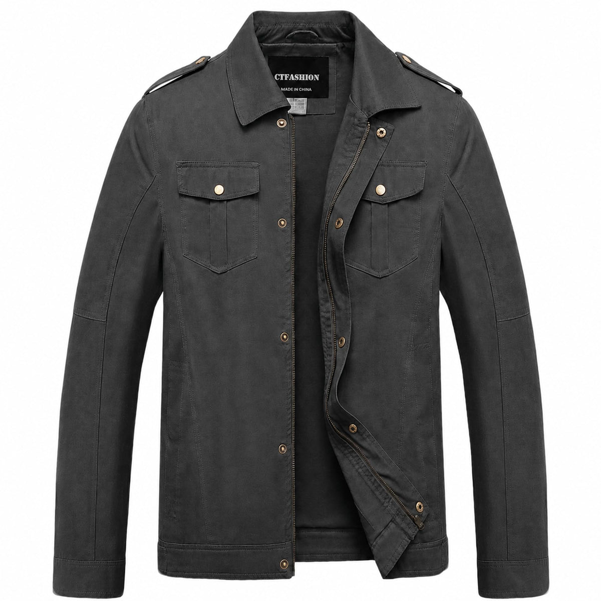 Men's Canvas Military Jacket 100% Cotton Tactical Field Coat Full Zip Multi Pocket Outdoor Work Outerwear