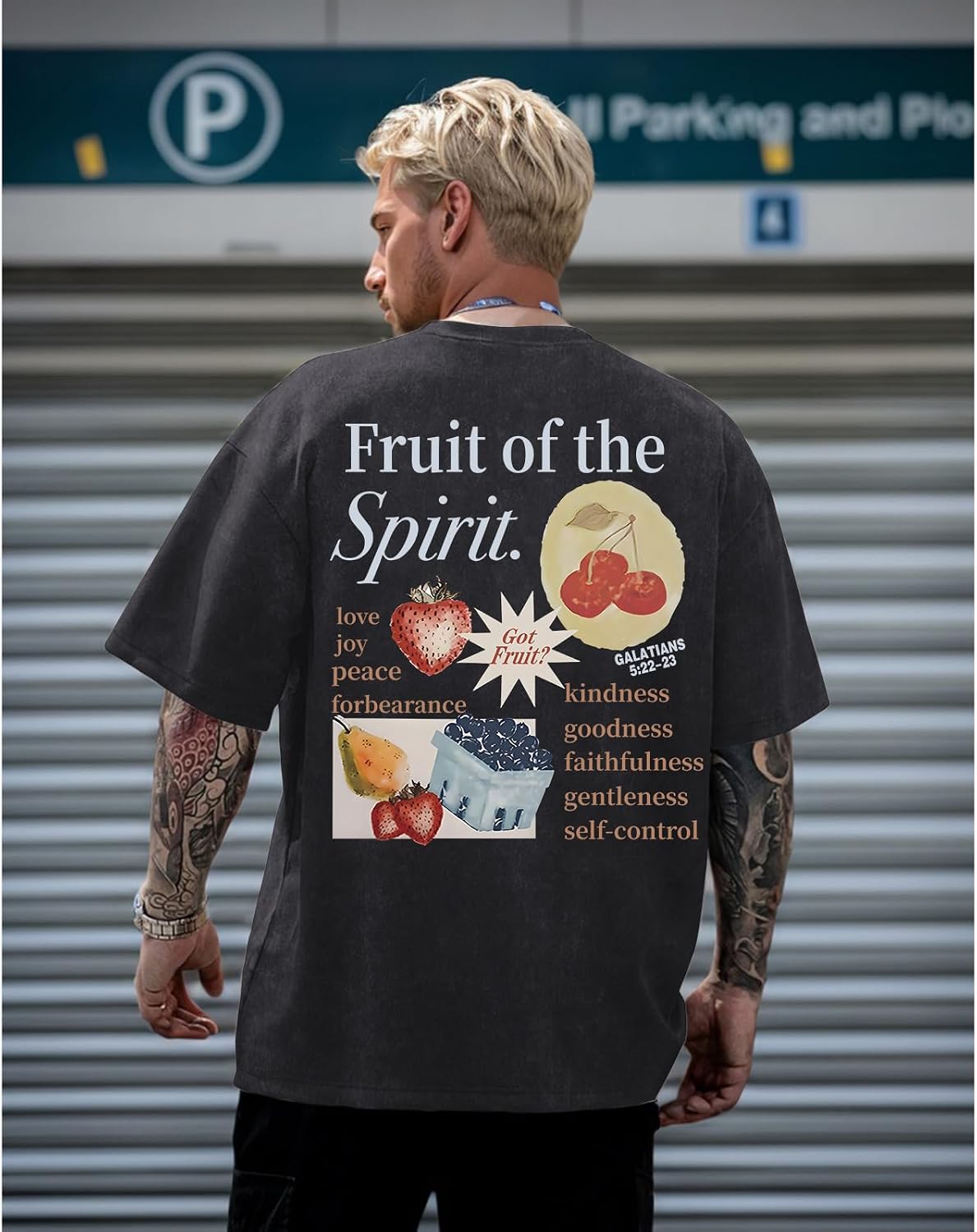 Christian Fruit of The Spirit Shirt for Men Jesus Religious Shirts Oversized Graphic Tees Acid Wash God T-Shirt Tops
