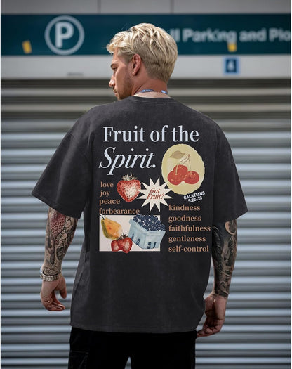 Christian Fruit of The Spirit Shirt for Men Jesus Religious Shirts Oversized Graphic Tees Acid Wash God T-Shirt Tops