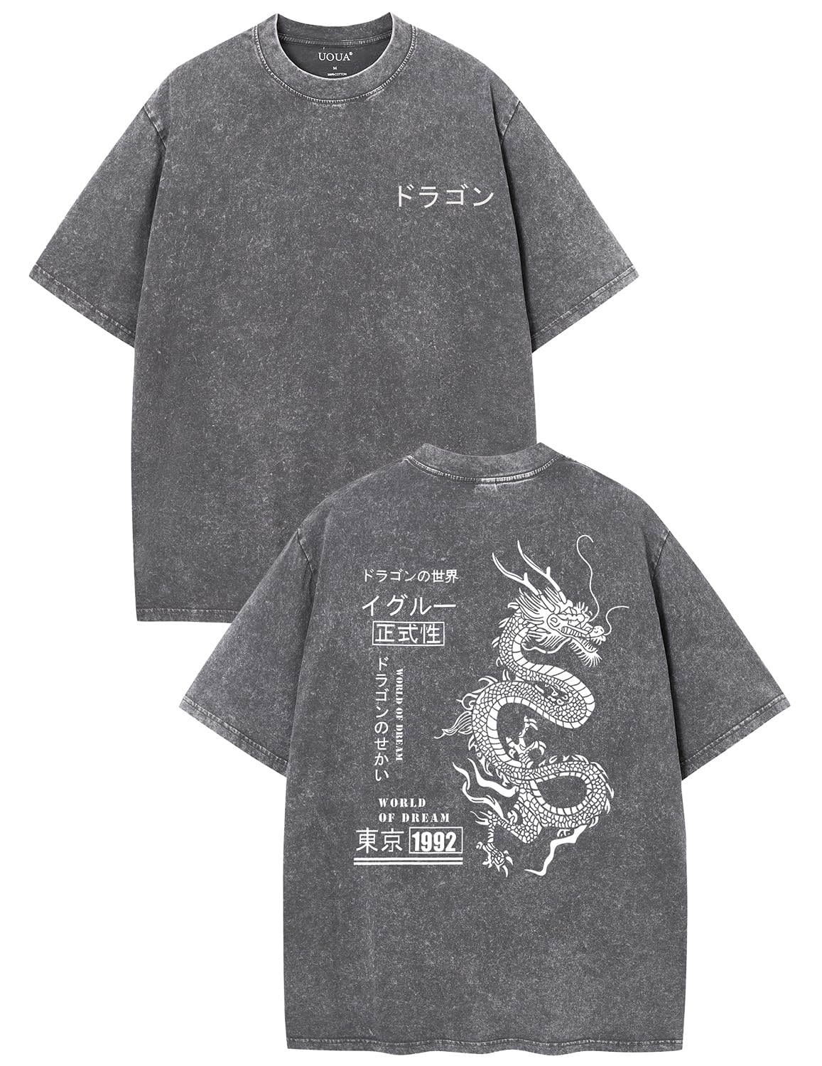 UOUA Men's Graphic Tees Washed Oversized Short Sleeve T-Shirts