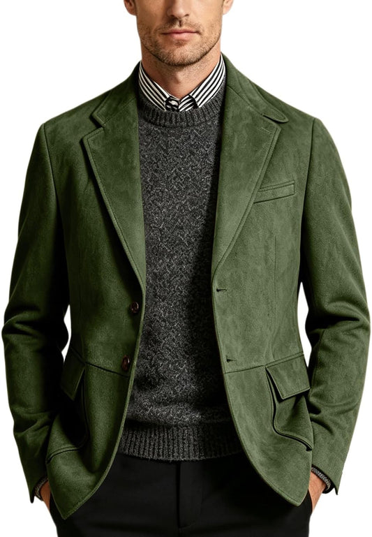 Men Blazers Suede Suits Jackets for Mens Retro Sport Coats Casual Slim Fit