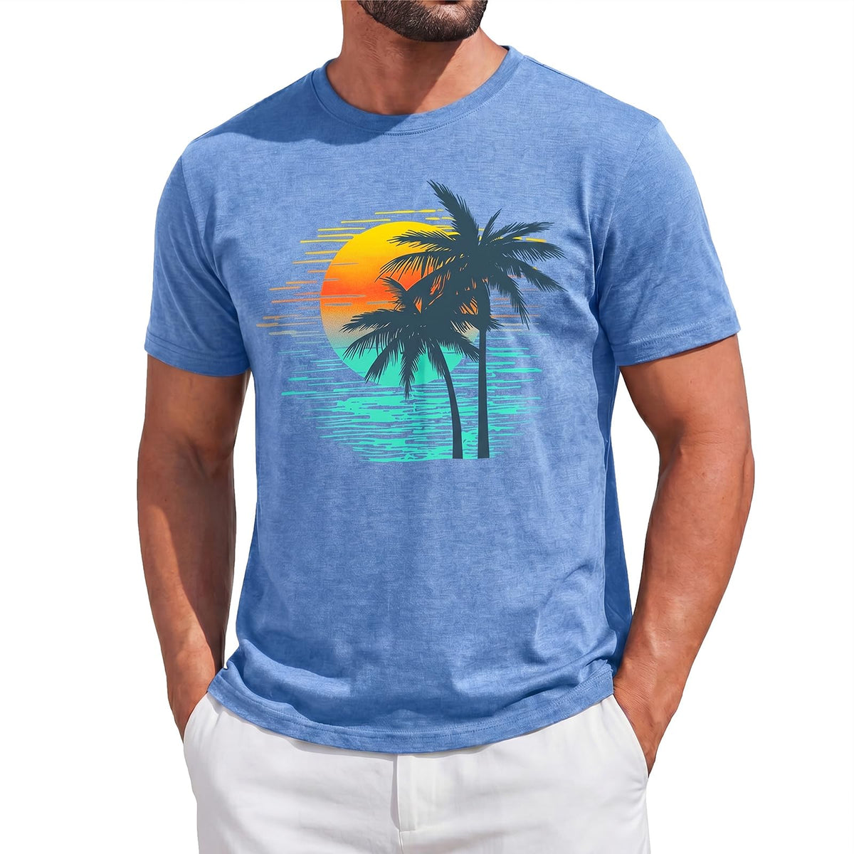 Runcati Mens Short Sleeve Graphic Palm Tree Printed T Shirts