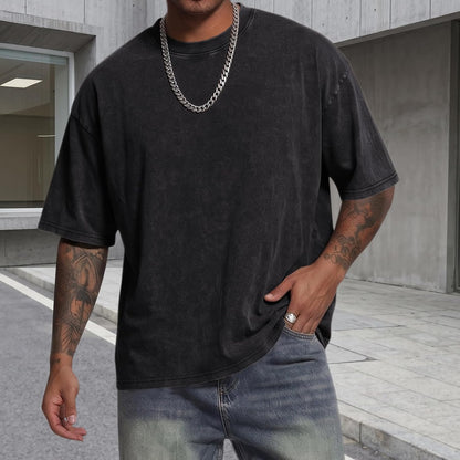 Fkatuzi Mens Cropped Graphic Tee Poker Ace of Hearts Shirt Oversized Boxy Tees Vintage Streetwear Crop Top Acid Wash Shirt
