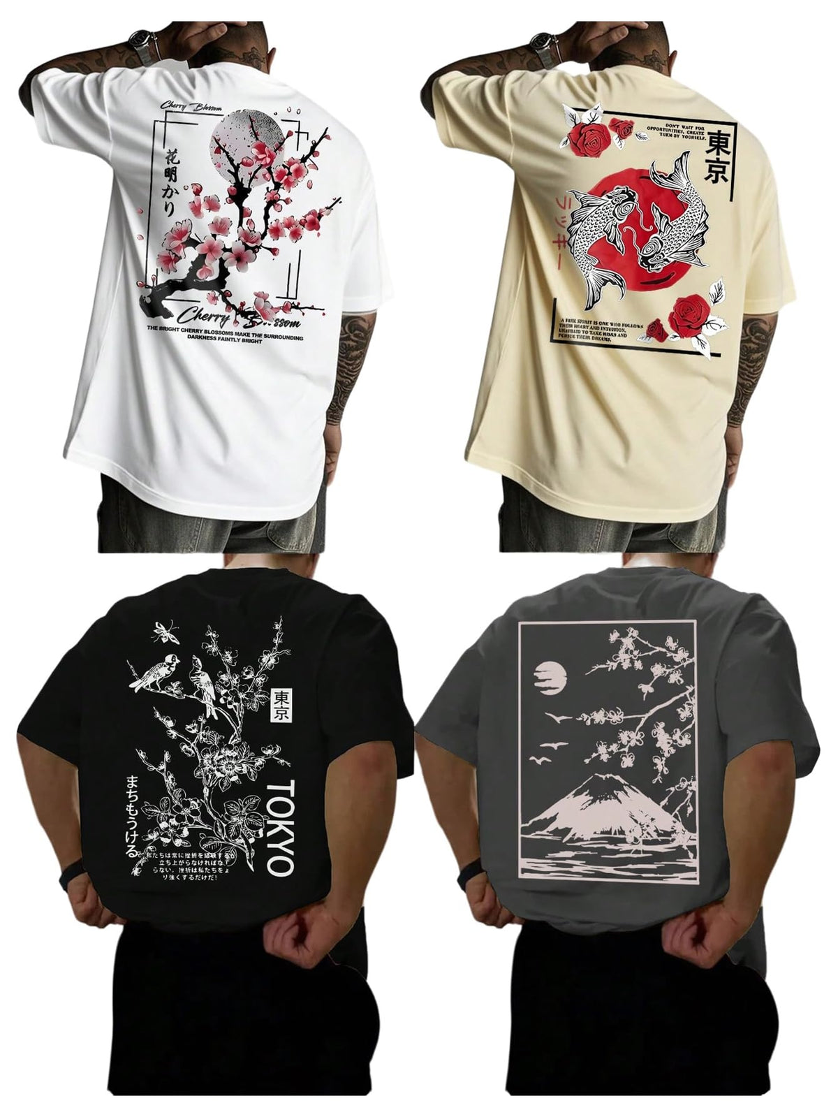 VIPWOLF Men's 4 Piece Y2K Graphic Tees Shorts Sleeve Cool T-Shirts Top