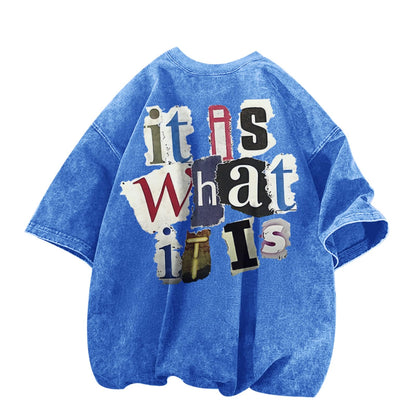 Men's Graphic Tees Funny Letter Print Vintage Oversize T Shirts Acid Wash Shirt Streetwear Rapper Casual Tee Top