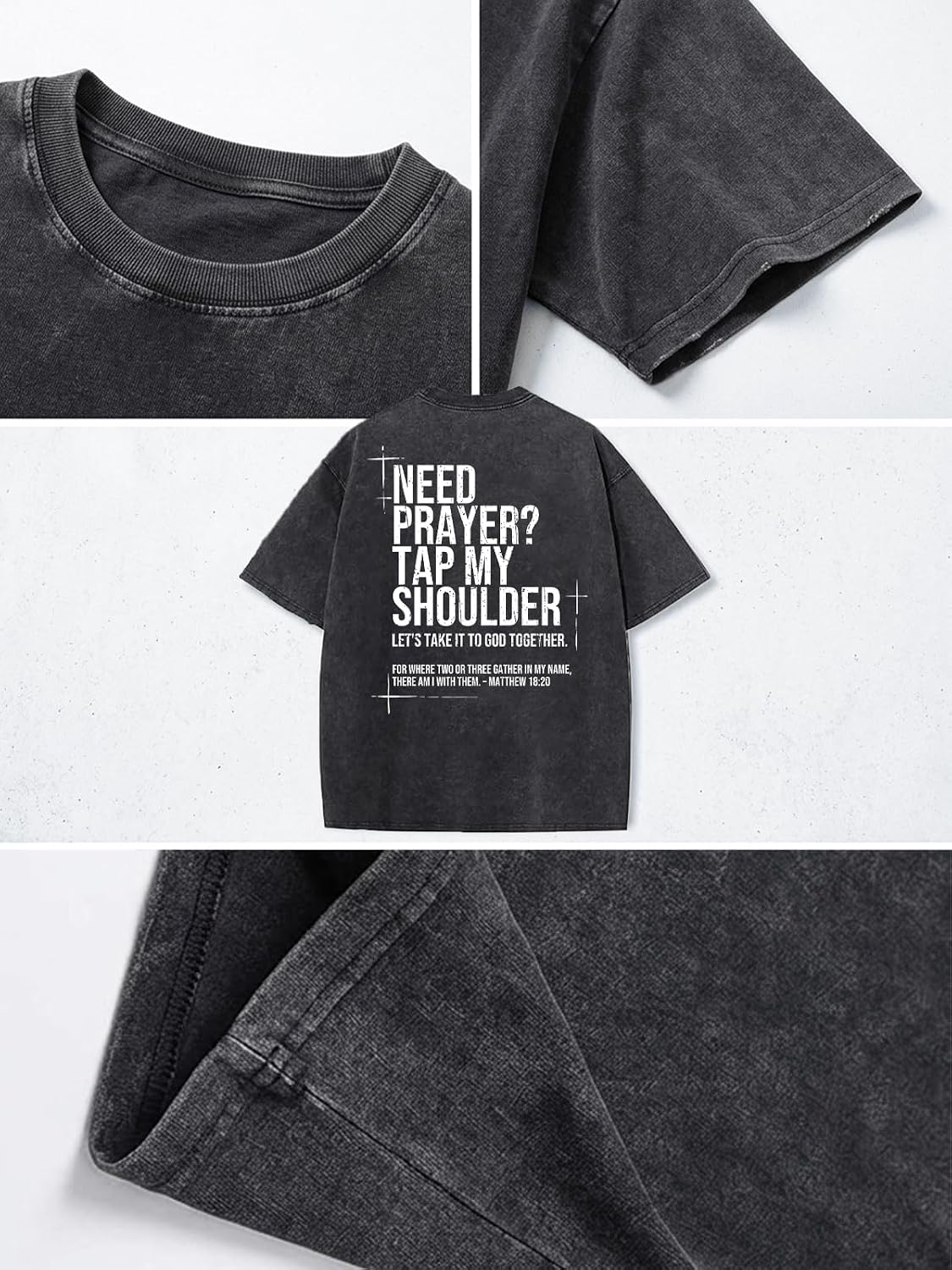 Eatbook Christian Shirts for Men Women Jesus Faith Oversized Acid Wash Tops