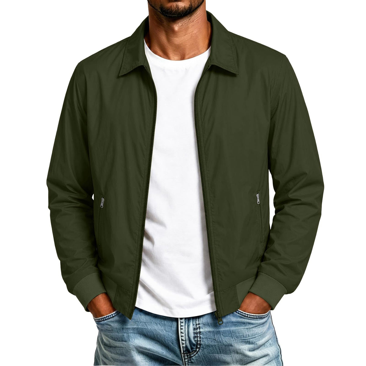 Mens Bomber Jacket Nylon Lightweight Full Zip Up Fall Jackets