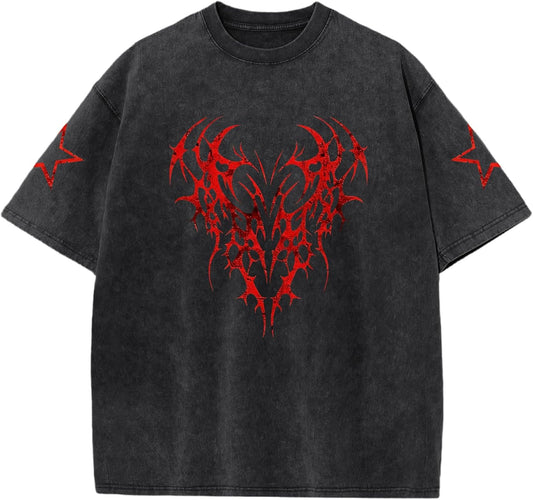 Men Graphic Tees Grunge Goth Punk Oversized Tshirts Emo Scene Gothic Shirts Y2k Streetwear Acid Wash T-Shirt