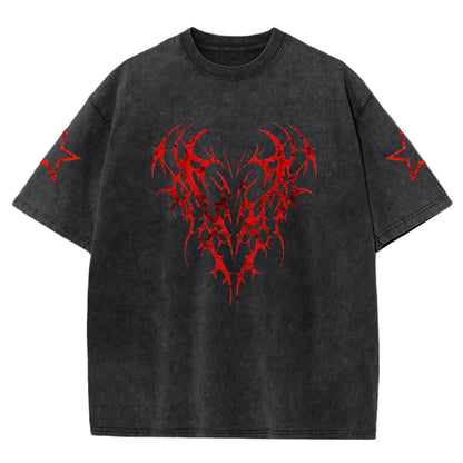 Men Graphic Tees Grunge Goth Punk Oversized Tshirts Emo Scene Gothic Shirts Y2k Streetwear Acid Wash T-Shirt