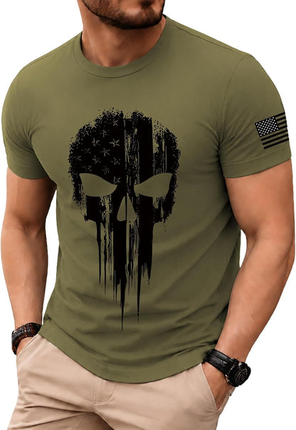 KESIHAN Men's American Flag Skull Graphic T Shirt Vintage USA Retro Tee