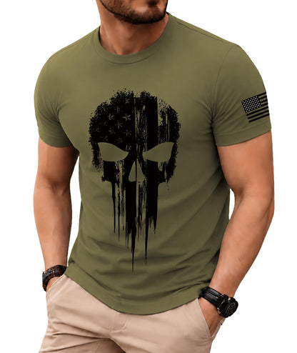 KESIHAN Men's American Flag Skull Graphic T Shirt Vintage USA Retro Tee