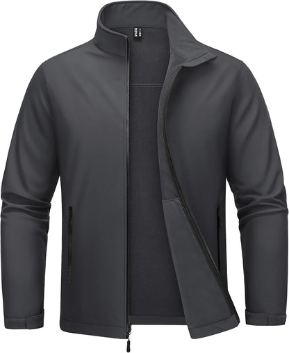 MAGCOMSEN Men's Fleece Lined Softshell Jacket Lightweight Waterproof Windbreaker Zip Up Winter Rain Coat Tactical Hiking
