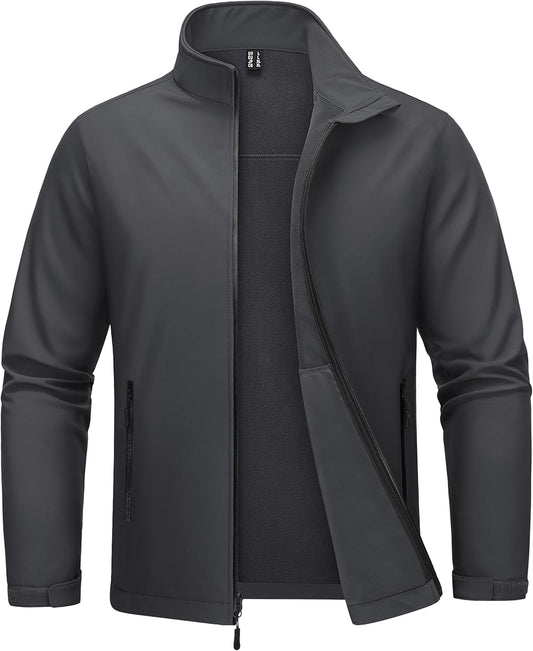 MAGCOMSEN Men's Fleece Lined Softshell Jacket Lightweight Waterproof Windbreaker Zip Up Winter Rain Coat Tactical Hiking