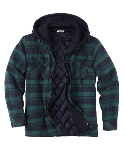 COOFANDY Men's Flannel Plaid Shirt Jacket Hooded Quilted Lined Shacket
