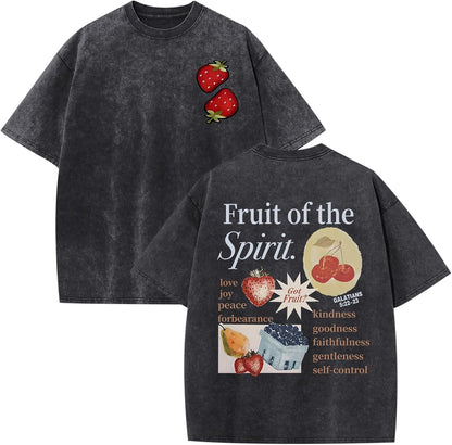 Christian Fruit of The Spirit Shirt for Men Jesus Religious Shirts Oversized Graphic Tees Acid Wash God T-Shirt Tops