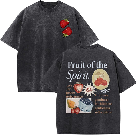Christian Fruit of The Spirit Shirt for Men Jesus Religious Shirts Oversized Graphic Tees Acid Wash God T-Shirt Tops