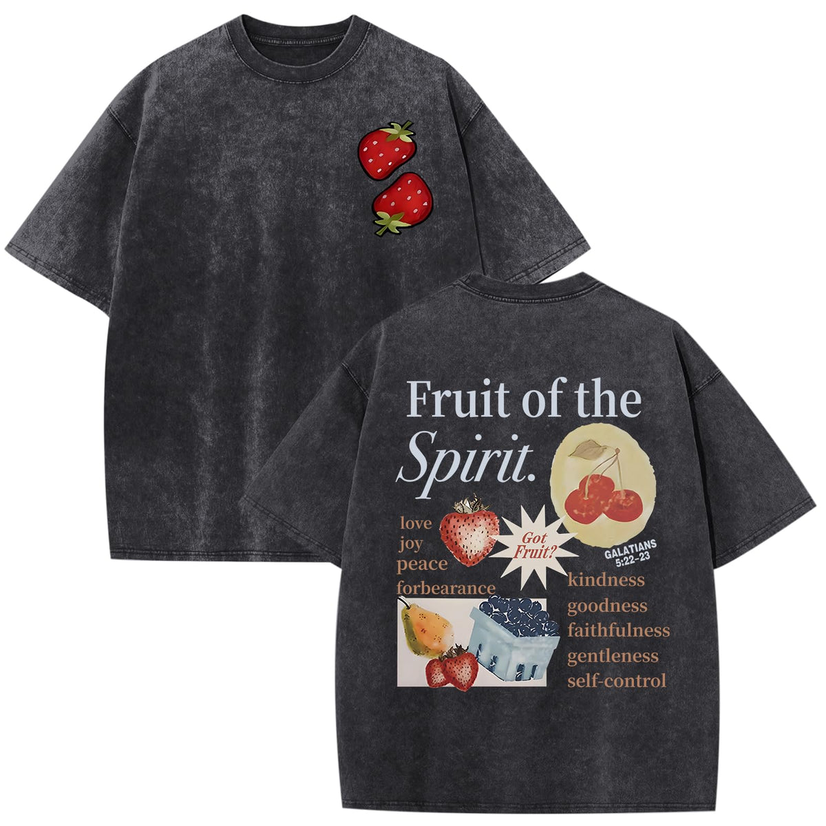 Christian Fruit of The Spirit Shirt for Men Jesus Religious Shirts Oversized Graphic Tees Acid Wash God T-Shirt Tops