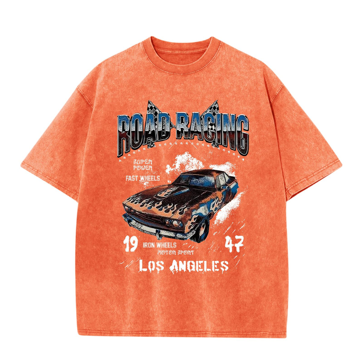 Mens Graphic T-Shirts Oversized Acid Wash Tshirt Vintage Streetwear Shirt Cool Road Racing Printed Tee Los Angeles Top