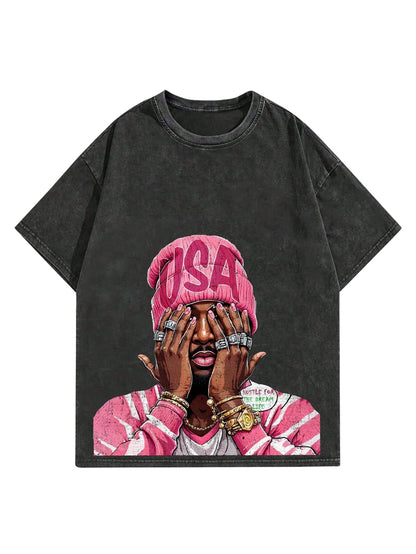 VIPWOLF Men's Graphic Vinatge Oversized Short Sleeve Tee Shirt