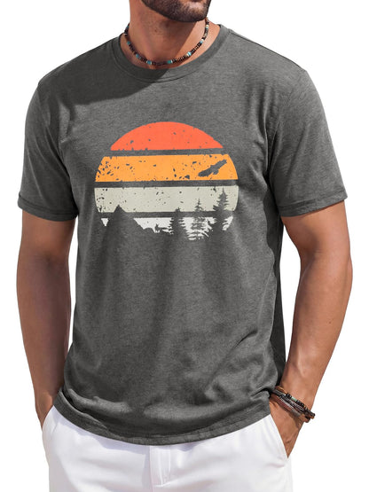 Runcati Mens Short Sleeve T-Shirts Casual Graphic Tees Summer Beach Tops