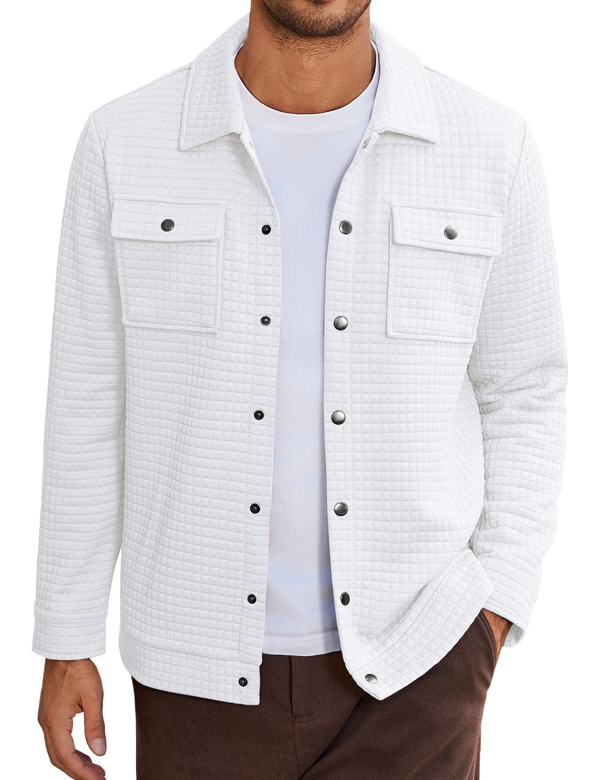 COOFANDY Mens Casual Shirt Jacket Waffle Button Down Shacket Overshirt