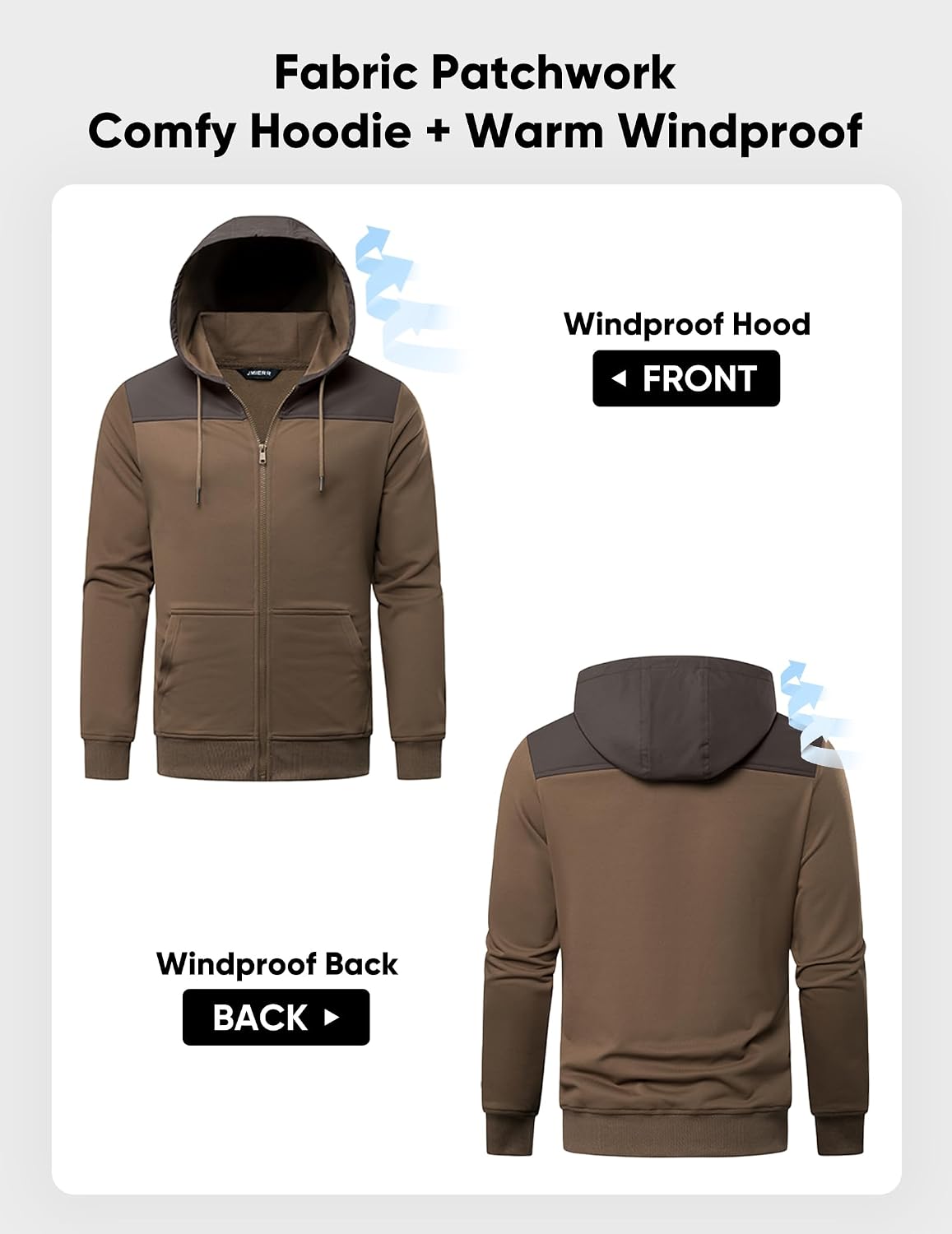 JMIERR Men's Colorblock Zip Hoodie Lightweight Jacket