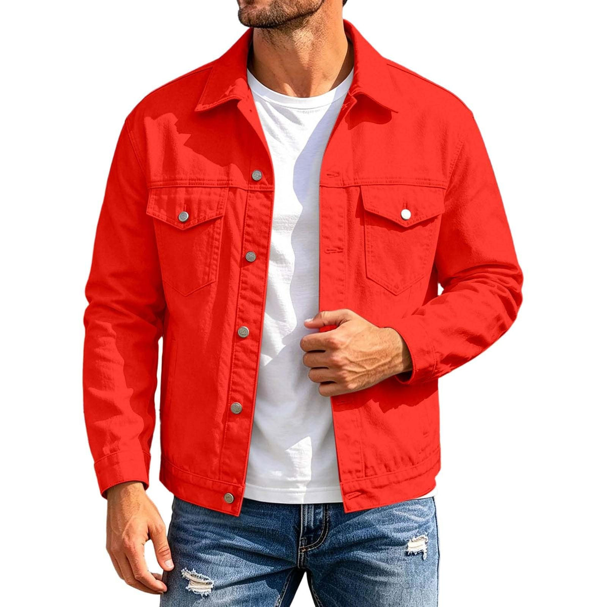 Mens Jacket Button Down Collared Lightweight Outdoor Sport Coat with Pocket
