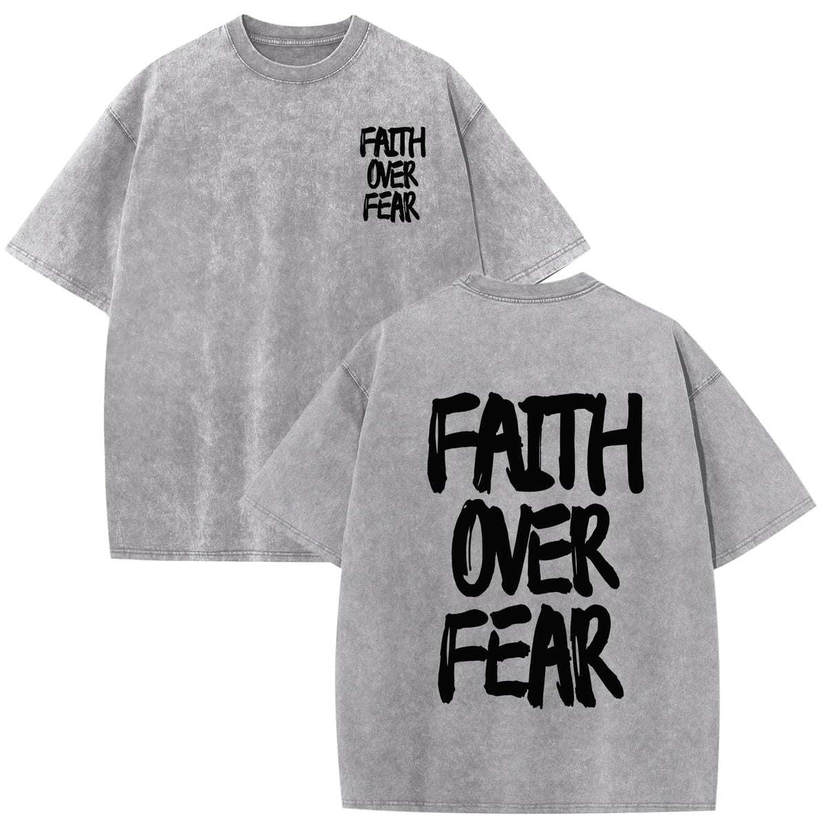 Christian Shirts for Men Faith Over Fear Shirt Jesus Religious Tshirt Oversized Graphic Tees Acid Wash God T-Shirt