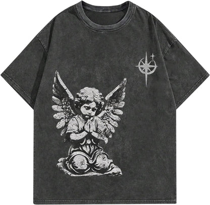 Graphic Tees Men Acid Washed Y2K Gothic Vintage Streetwear Cotton T-Shirt