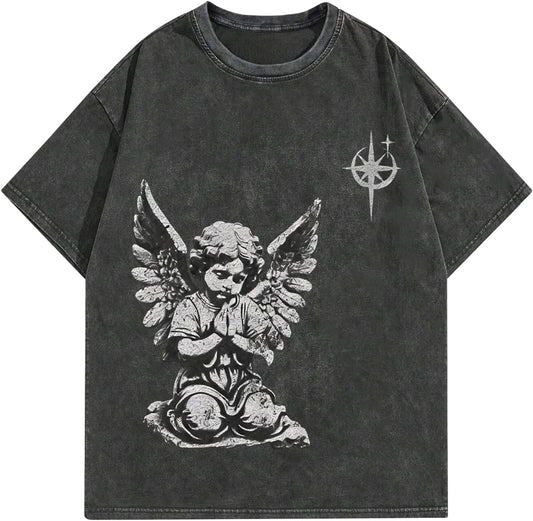 Graphic Tees Men Acid Washed Y2K Gothic Vintage Streetwear Cotton T-Shirt