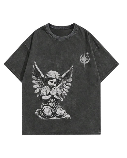 Graphic Tees Men Acid Washed Y2K Gothic Vintage Streetwear Cotton T-Shirt