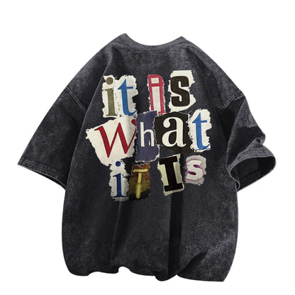 Men's Graphic Tees Funny Letter Print Vintage Oversize T Shirts Acid Wash Shirt Streetwear Rapper Casual Tee Top