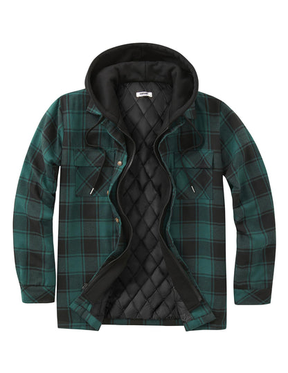 COOFANDY Men's Flannel Plaid Shirt Jacket Hooded Quilted Lined Shacket