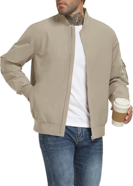 Mens Casual Lightweight Bomber Jackets Zipper Up Windproof Coat