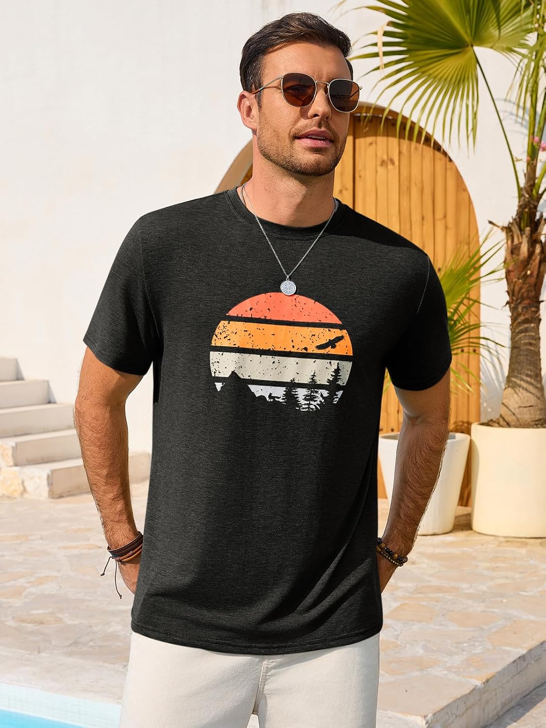 Runcati Mens Short Sleeve T-Shirts Casual Graphic Tees Summer Beach Tops