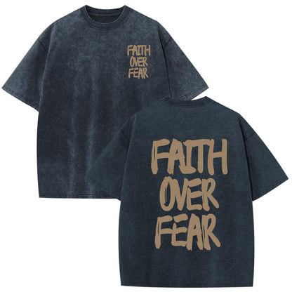 Christian Shirts for Men Faith Over Fear Shirt Jesus Religious Tshirt Oversized Graphic Tees Acid Wash God T-Shirt
