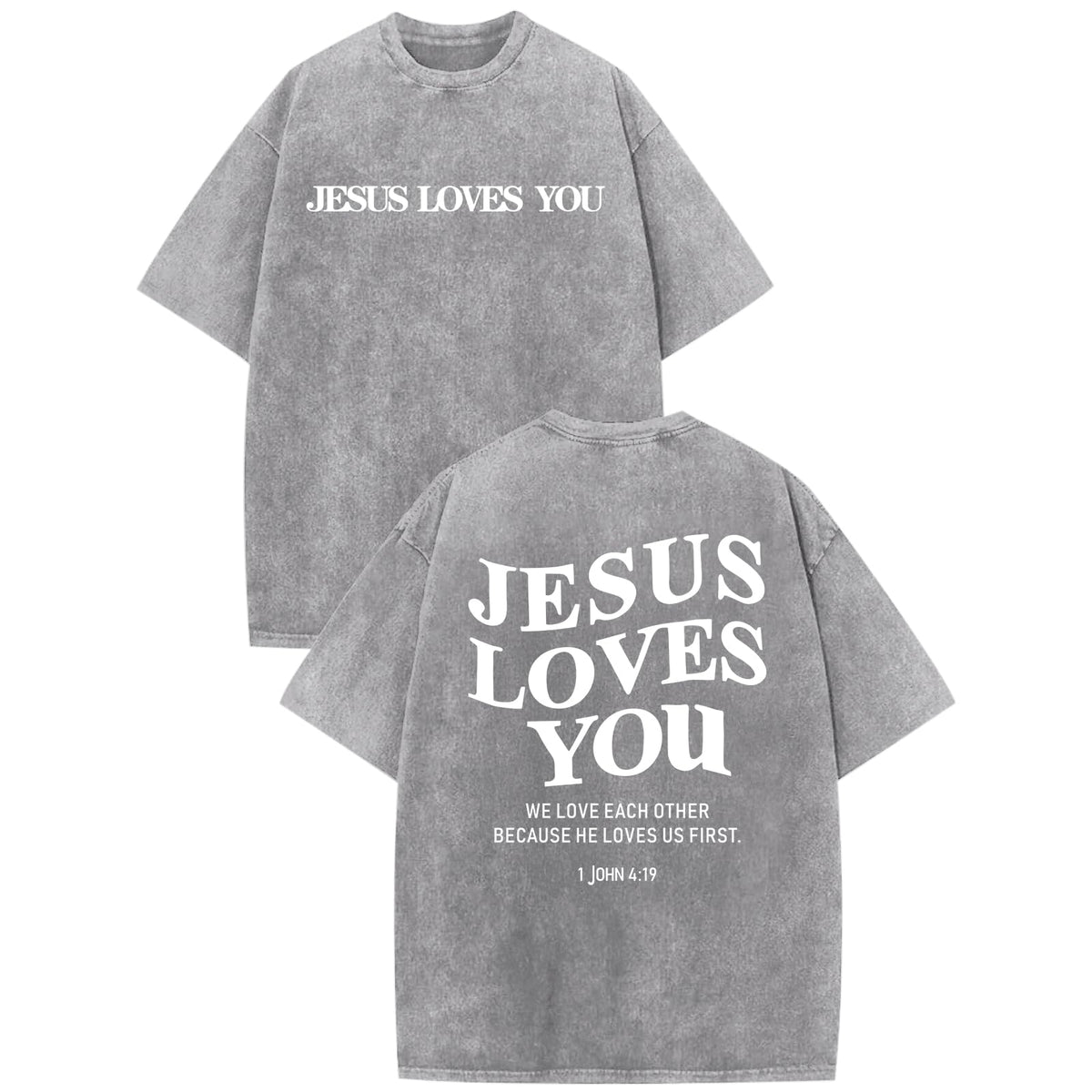 Christian Jesus Loves You Shirts for Men Religious Oversized Graphic Tees Jesus Faith Acid Wash T Shirt God Top