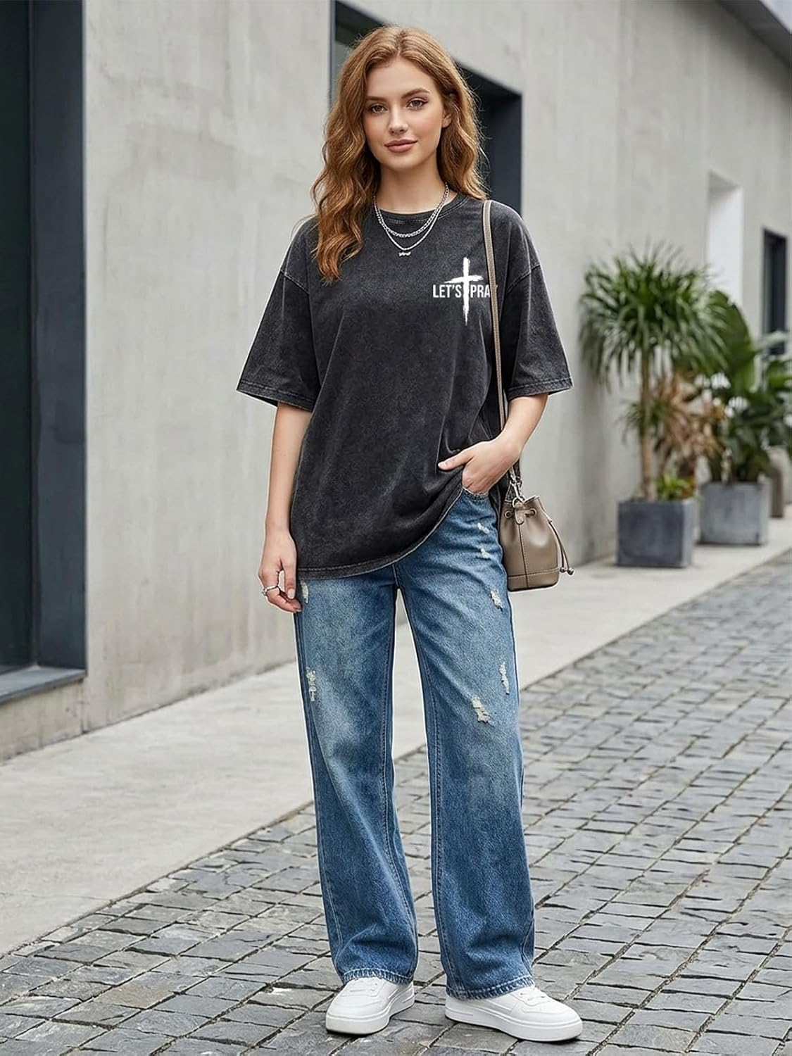Eatbook Christian Shirts for Men Women Jesus Faith Oversized Acid Wash Tops