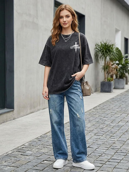 Eatbook Christian Shirts for Men Women Jesus Faith Oversized Acid Wash Tops