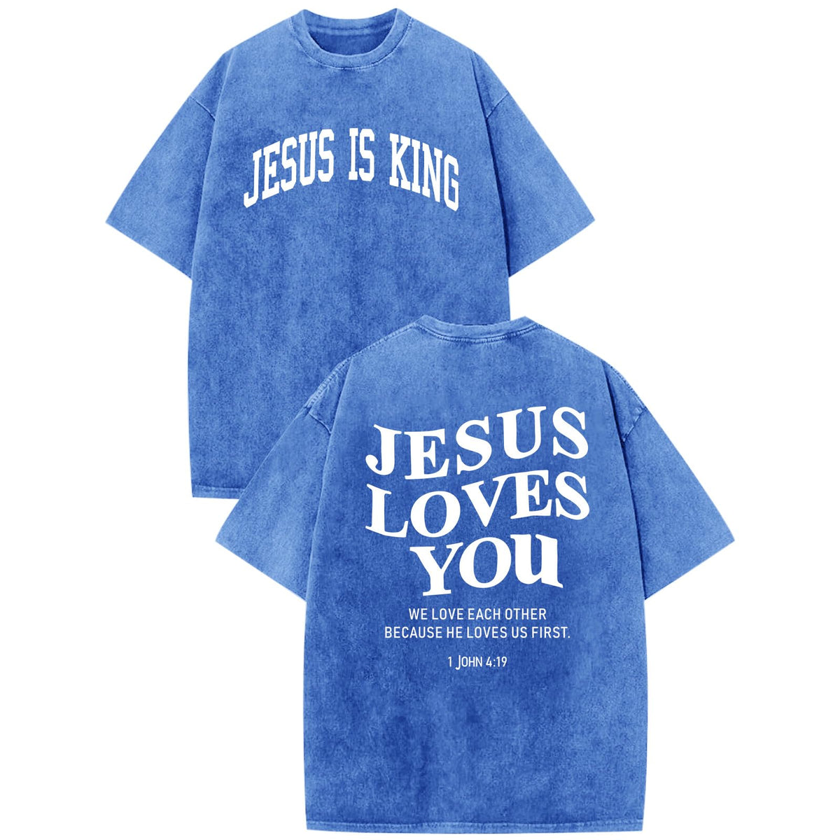 Mens Christian Shirts Jesus is King Love You Tshirt God Faith Religious Bible Verse Oversized Acid Wash Graphic Tees