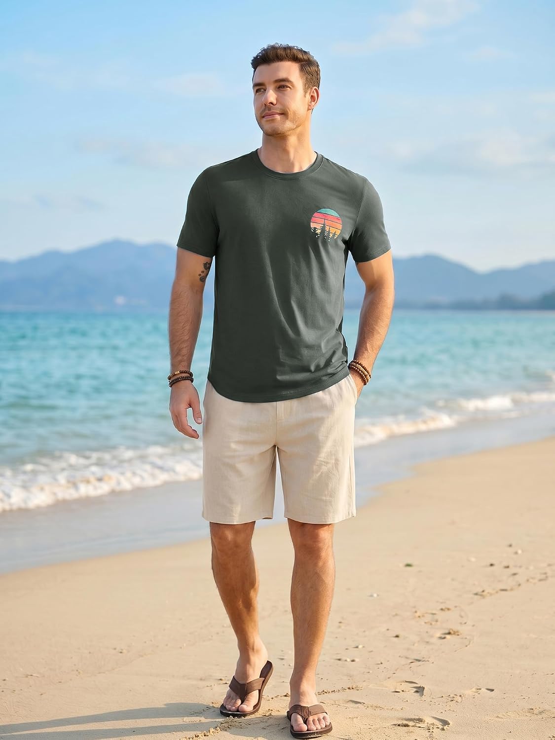 Comdecevis Men's Graphic T-Shirts Curved Hem Casual Vintage Summer Tees